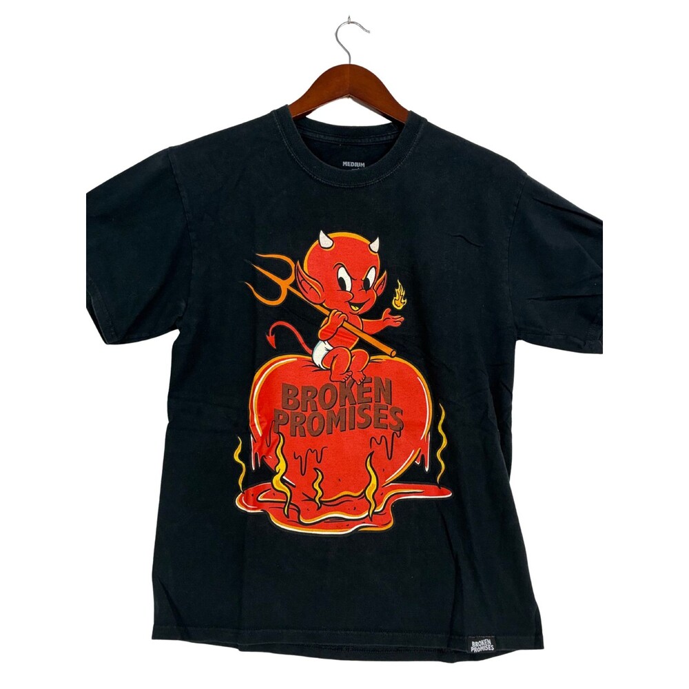 Broken Promises Devil Graphic T Shirt Mens M Black Burn Me Heart Tee